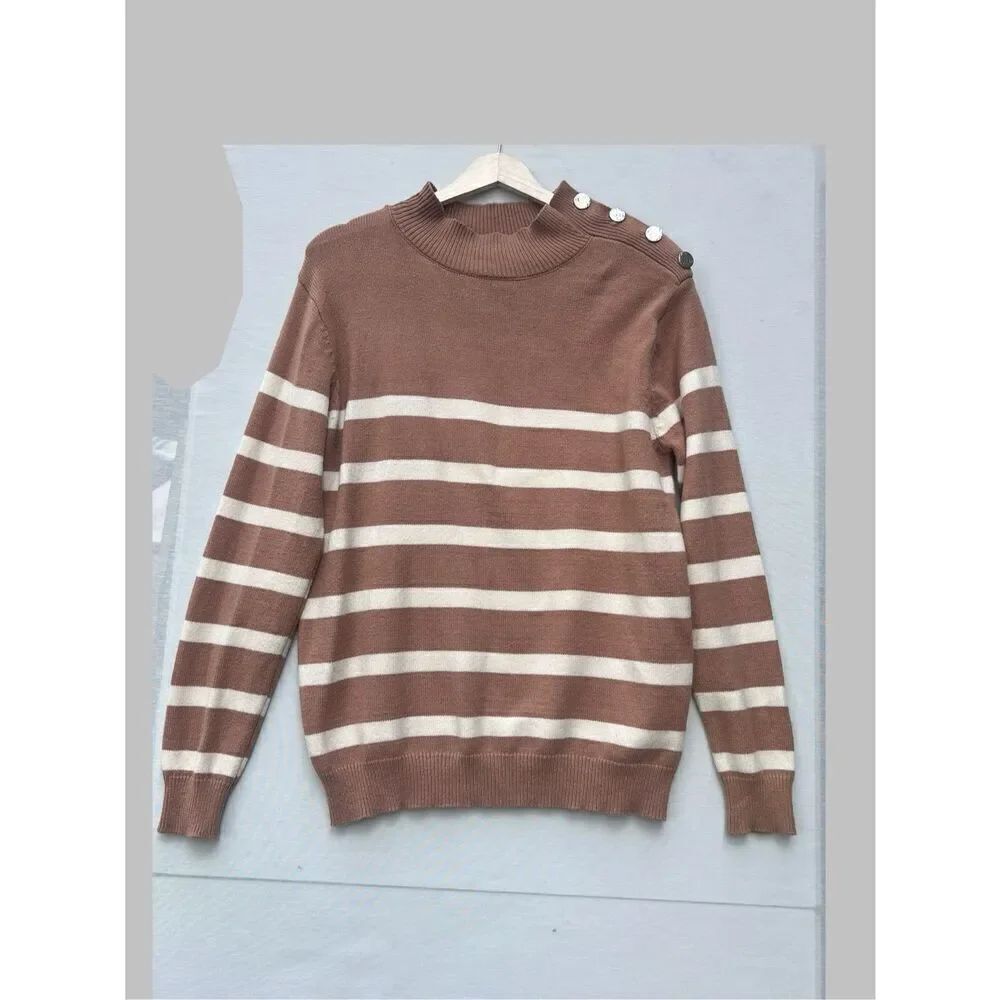 KIRUNDO Women’s Turtleneck Knitted Sweater Long Sleeves Stripe Color Block Sz M